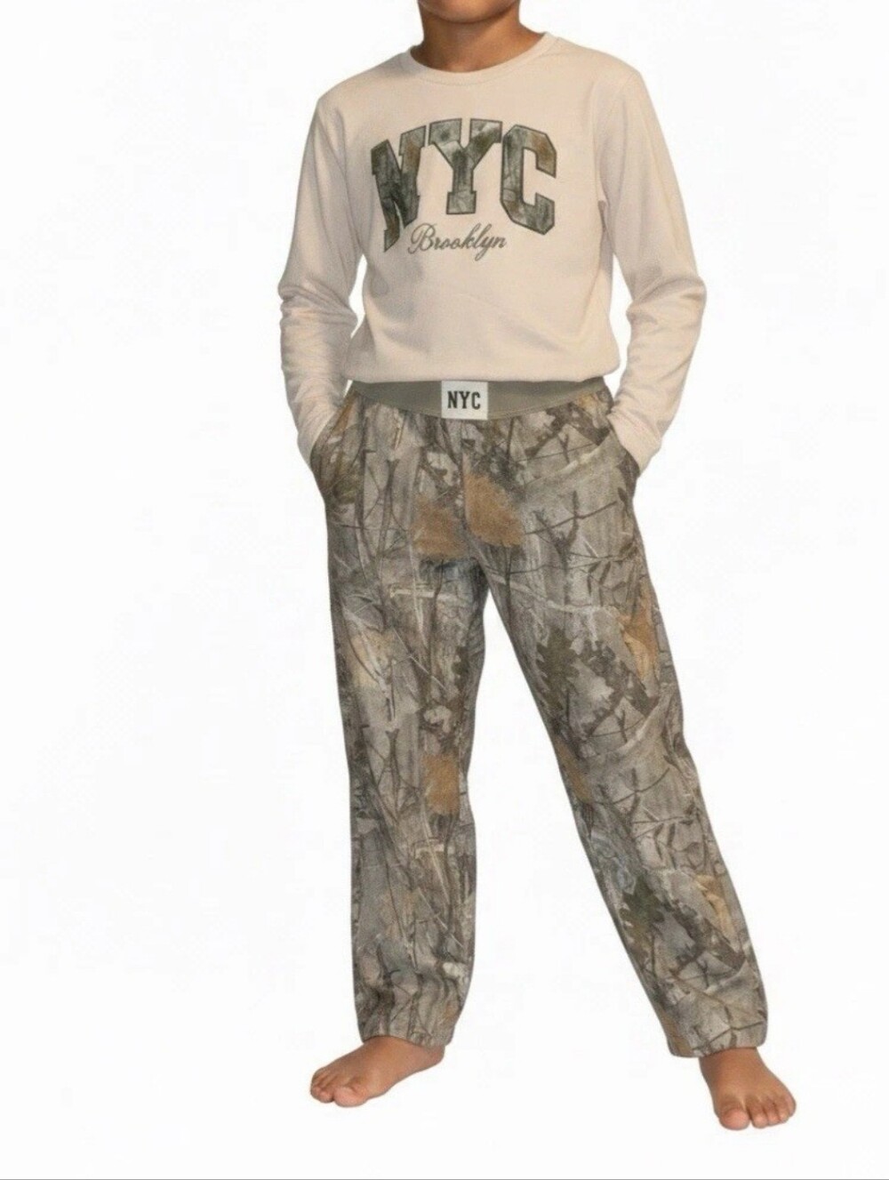 Grayson Threads Kids Boys' 2pc NYC Camouflage Long Sleeve Pajama Set - Beige M